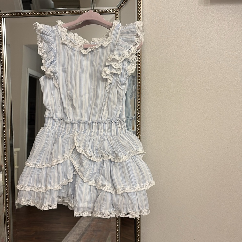 LoveShackFancy light blue and white Ruffled Tiered Sundress